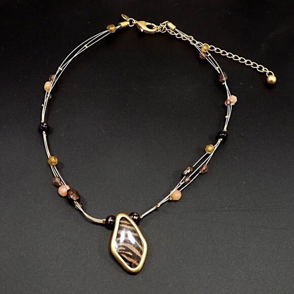 Vintage Chico's Animal Print Pendant Beaded Wire Necklace, 20 Inches - Picture 2 of 5